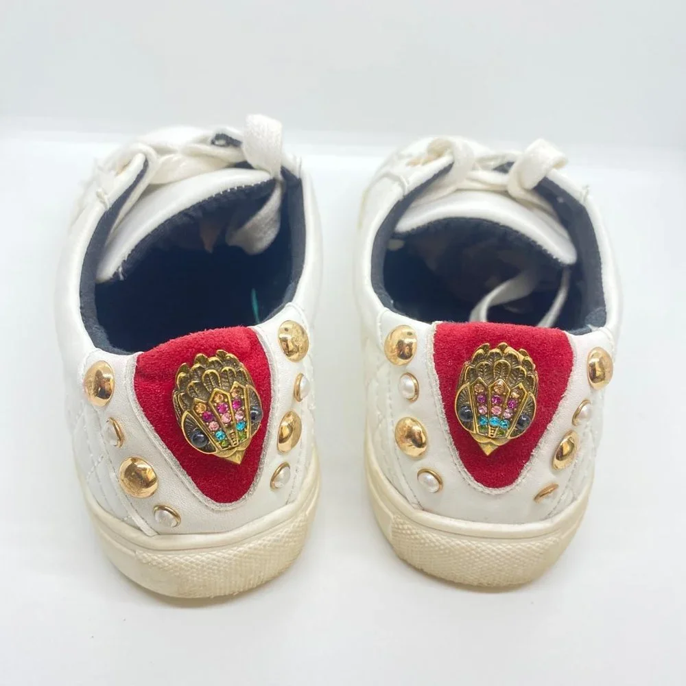Kurt Geiger little‎ girls white sneakers shoes sz 1 quilted logo charm embossed